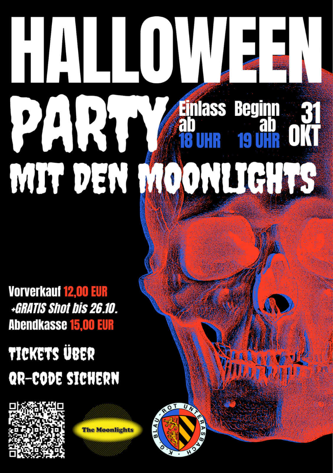 Halloween-Party mit den Moonlights in Unterasbach: Livemusik und Gruselstimmung im Vereinsheim von Blau-Rot Unterasbach am 31. Oktober