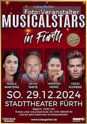 Vier der größten Musicalstars Deutschlands bringen am 29. Dezember 2024 Musical-Highlights in neuen Arrangements auf die Bühne des Stadttheaters Fürth.